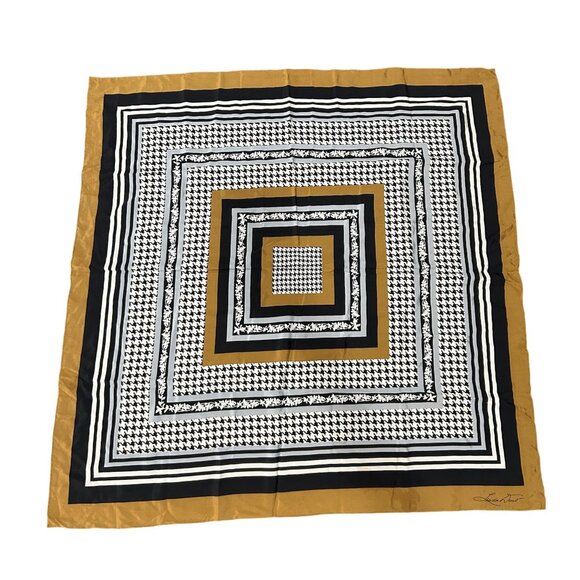 Linda Dano Printed Scarf One Size Shawl Wrap Square Houndstooth Floral Pattern - Picture 1 of 9